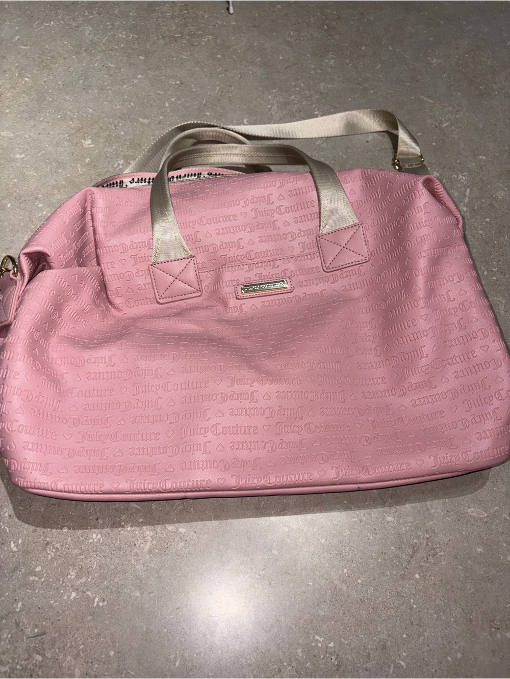 Juicy Couture Pink Logo-Embossed Weekender with Cream Handles